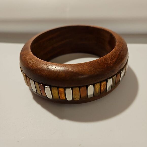 Wood and Metal Vintage Boho Bangle Braclet - Picture 5 of 5